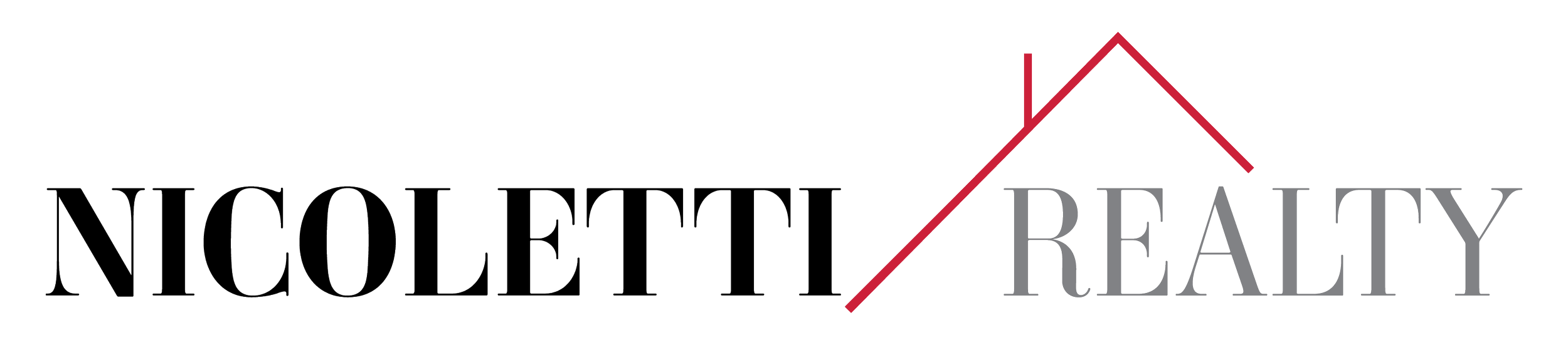 Nicoletti Realty logo with a stylized house roof in red and black.