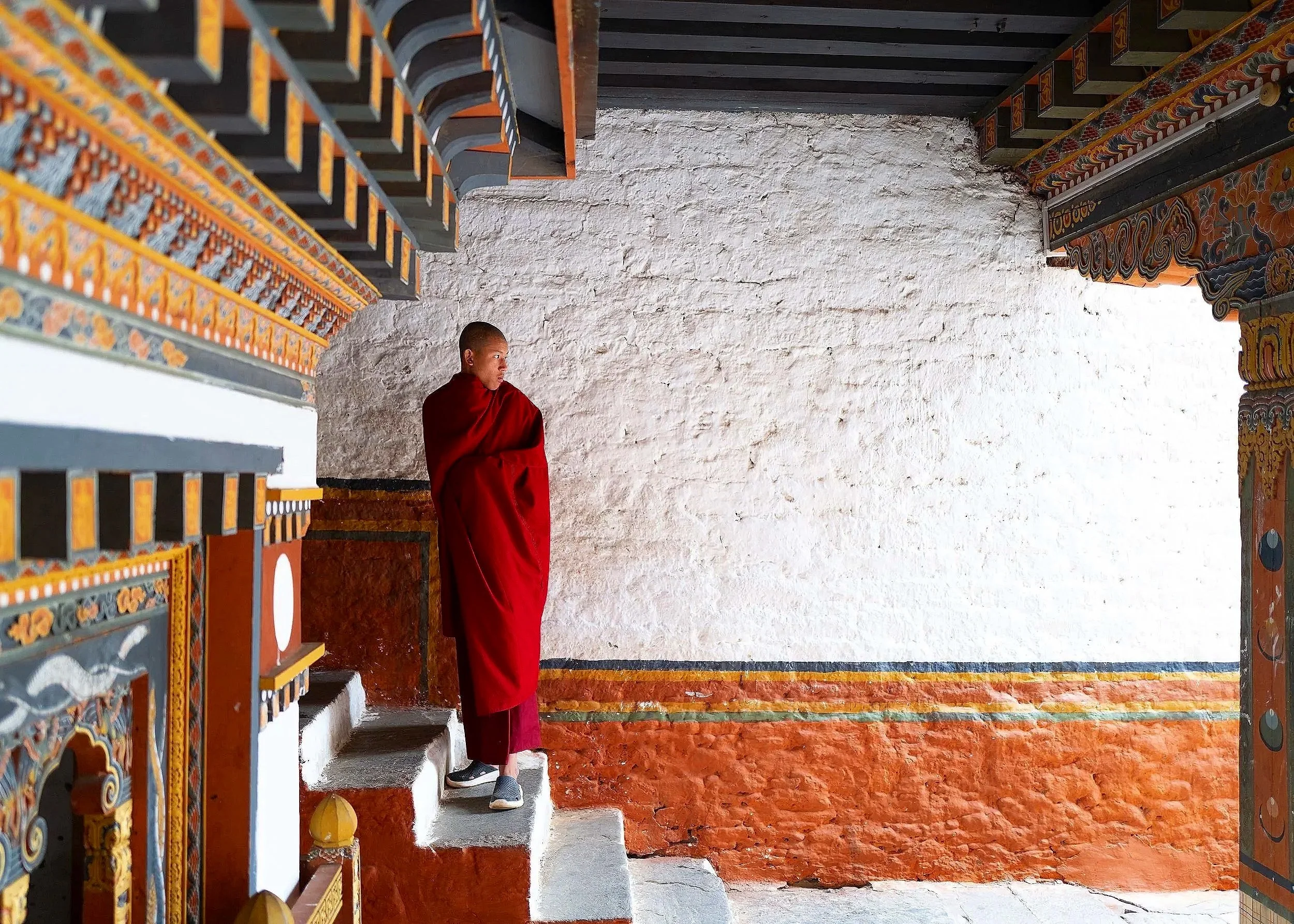 A monk in Punakha Dzong, Bhutan