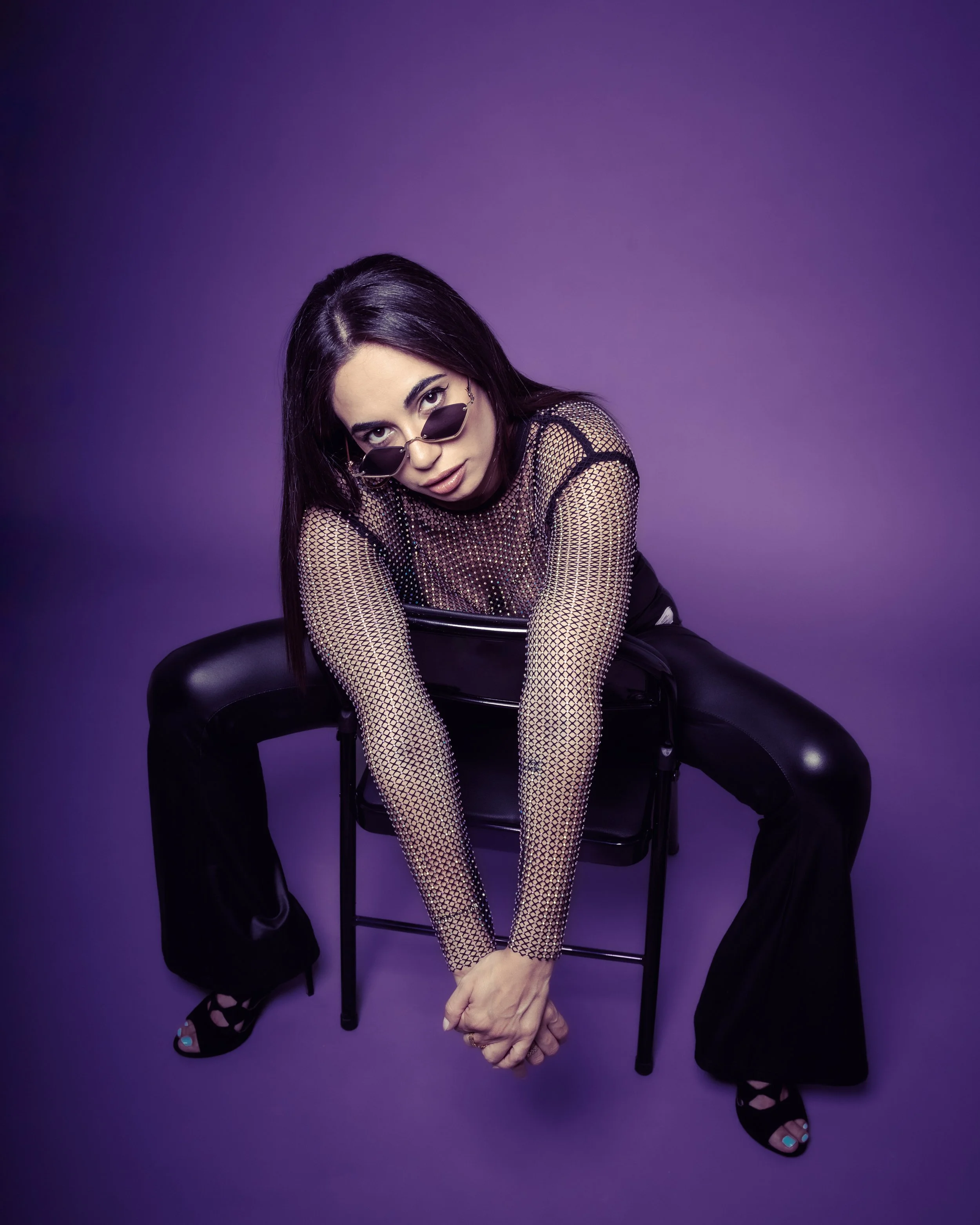 Studio portrait of musician photographed at Darkside Studios