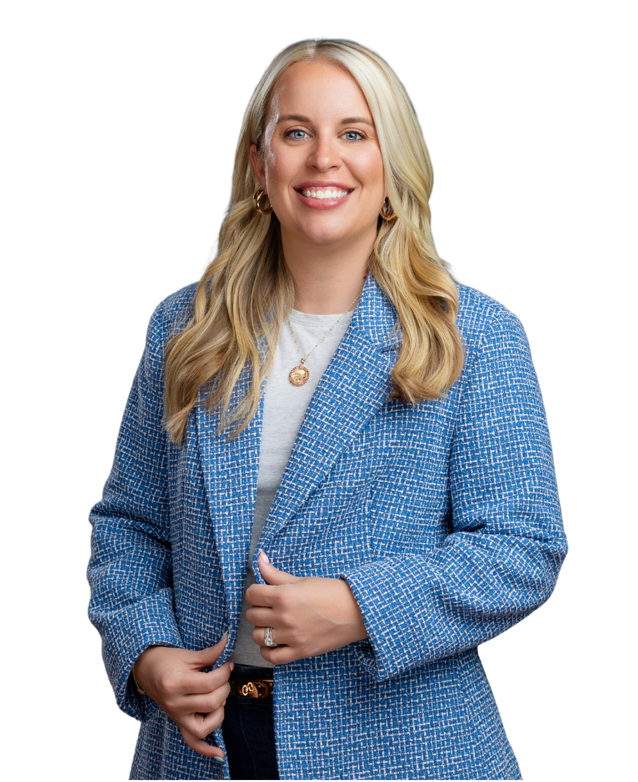 Taylor wearing a blue blazer - smiling portrait realtor