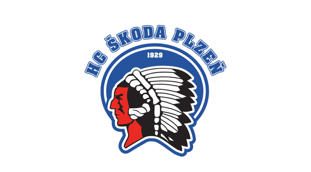 Logo of the HC Skoda Plzen hockey team featuring a Native American figure with headdress and the team's name, established in 1929.
