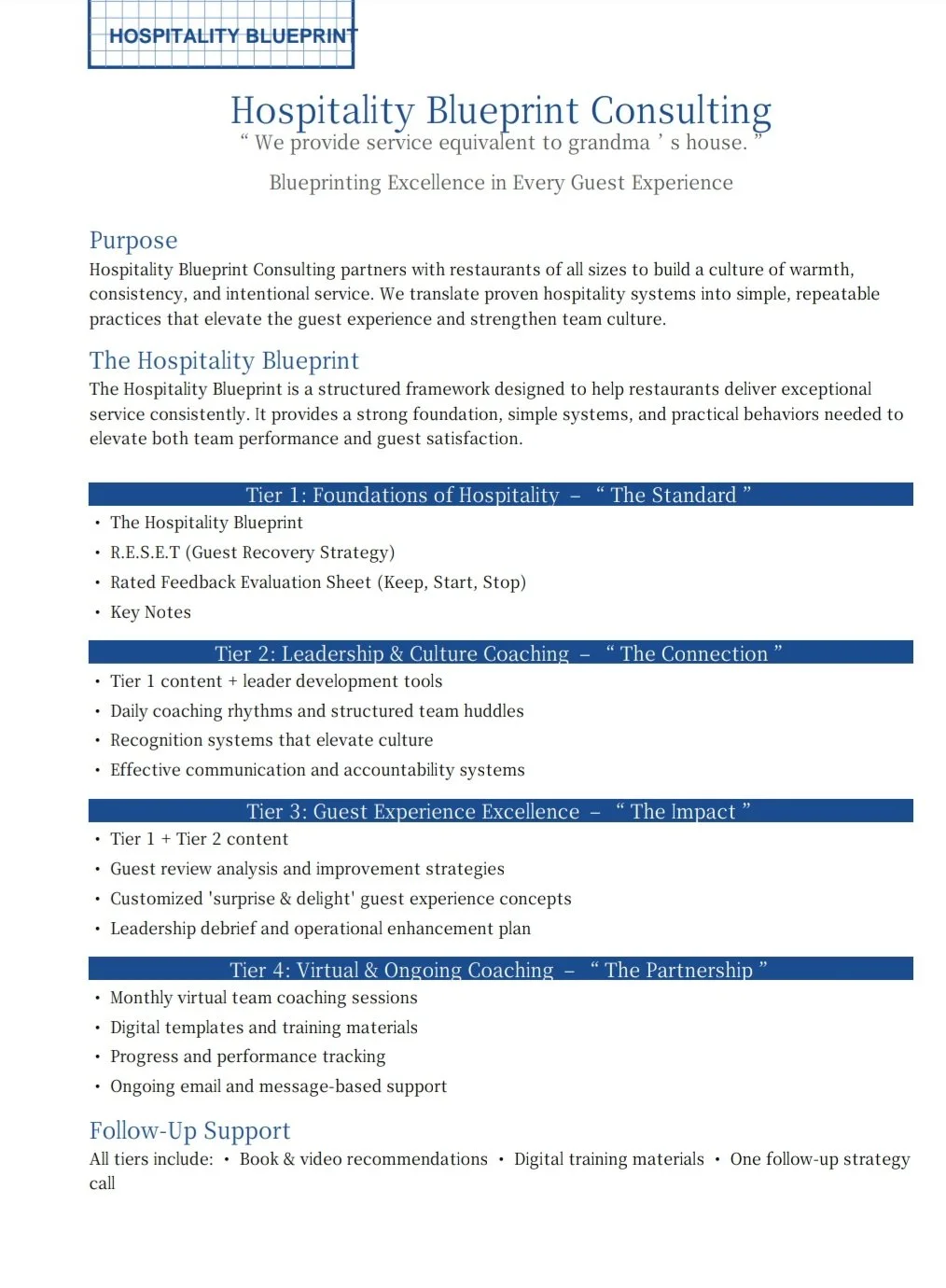 Hospitality Coaching Packages