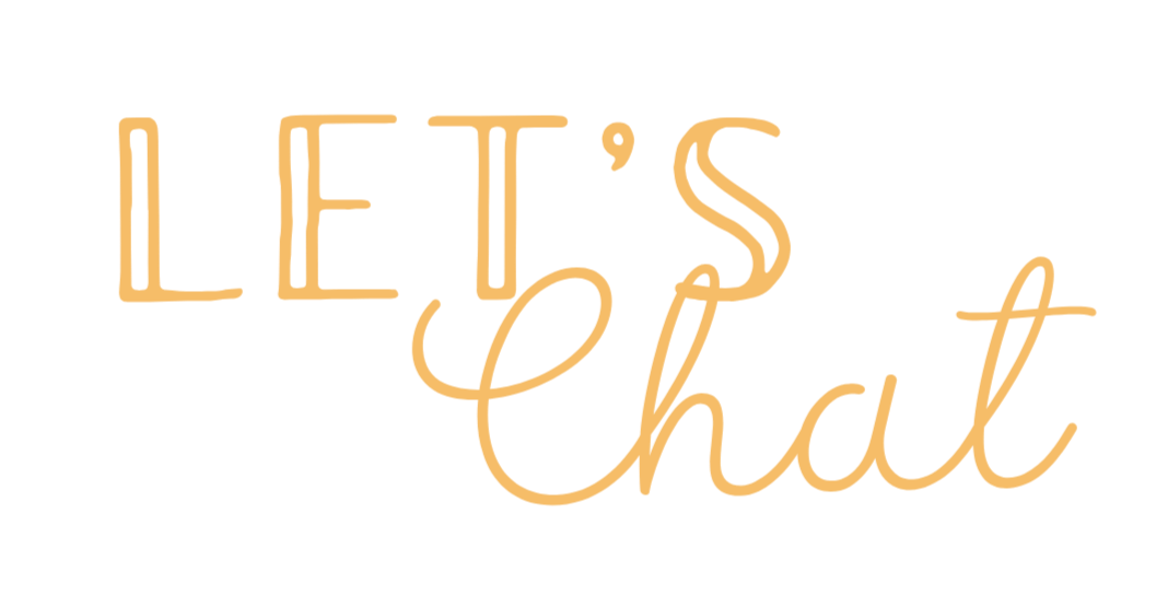 Stylized text that reads "Let's Chat" in beige cursive and print fonts on a black background.