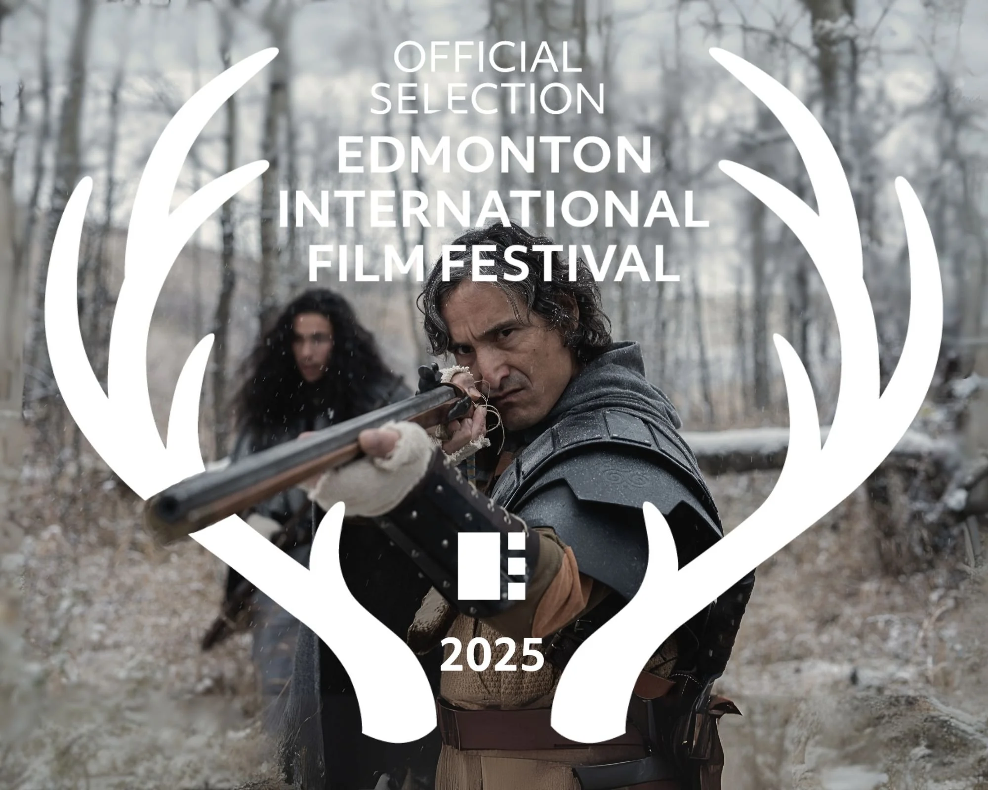 Scene from H&HA showing two fantasy-style characters aiming weapons in a snowy forest for the Edmonton International Film Festival 2025.