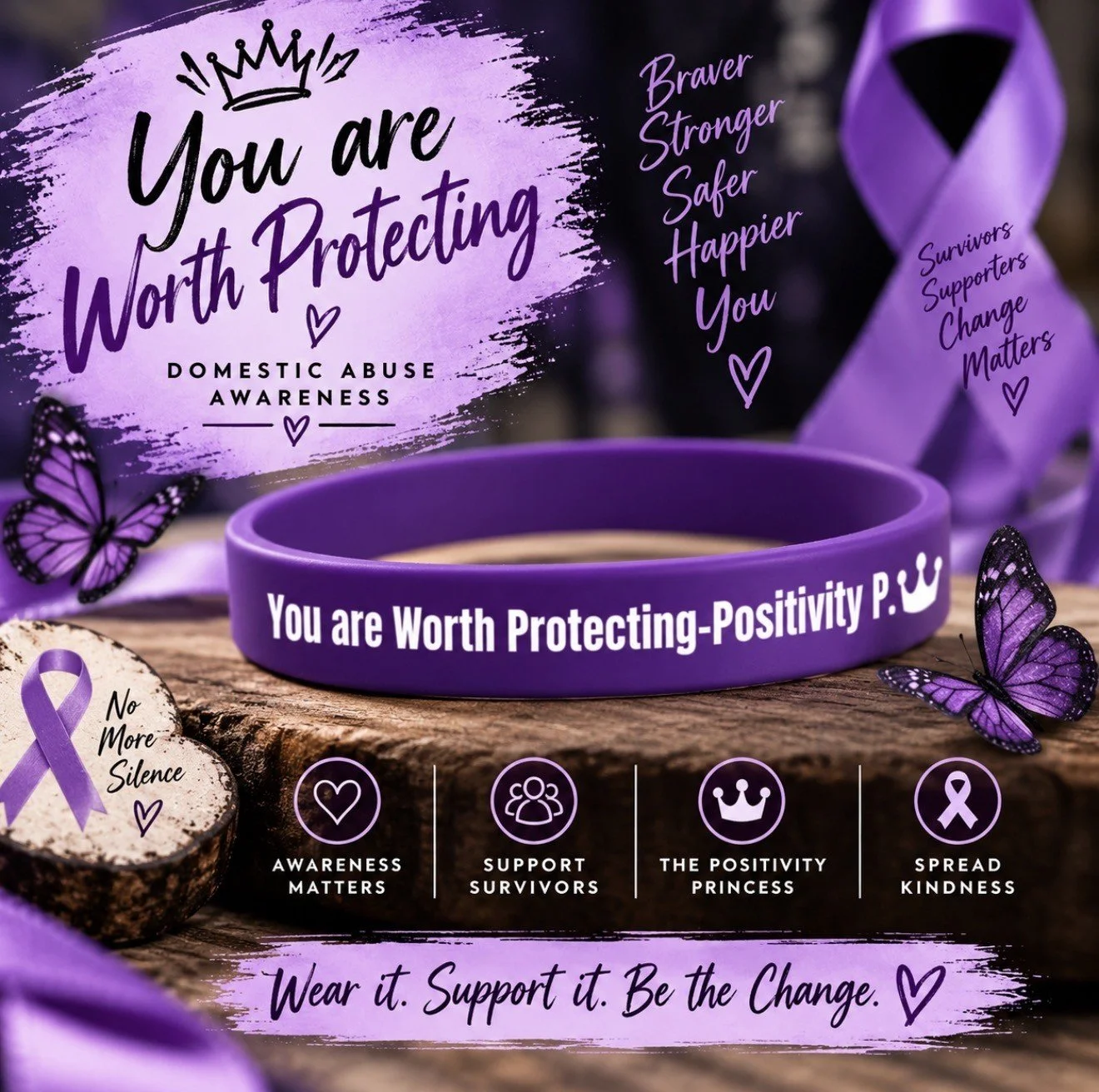 You Are Worth Protecting — Domestic Abuse Awareness Bracelet & Sticker Bundle | The Positivity Princess