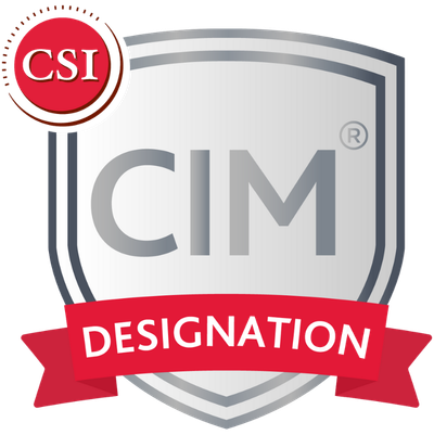 CSI CIM Designation logo with shield and red ribbon
