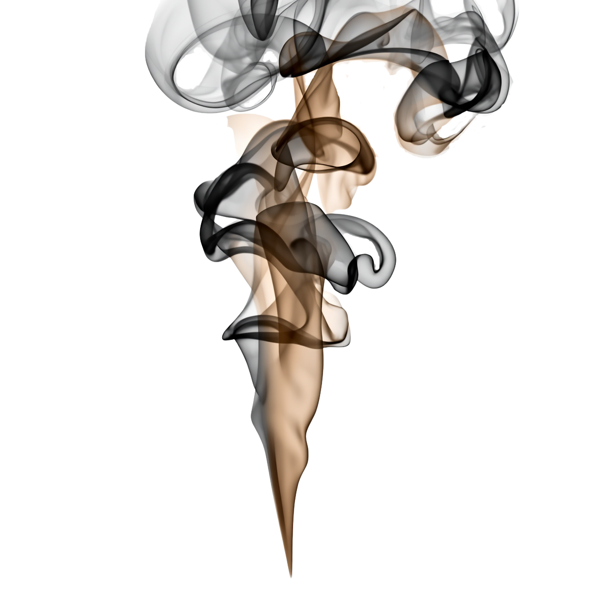 Swirling smoke in shades of black, brown, and beige against a transparent background.
