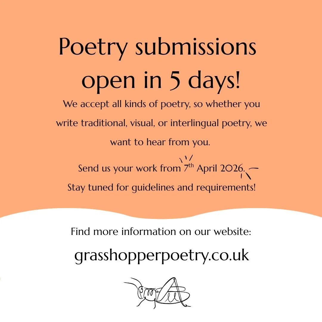 Submissions for poetry open in 5 days, on April 7!
Have a look at our website if you want to familiarise yourself with our guidelines, and stay tuned for more information later!

#poetry #poetrycommunity #poet #writers #submissions