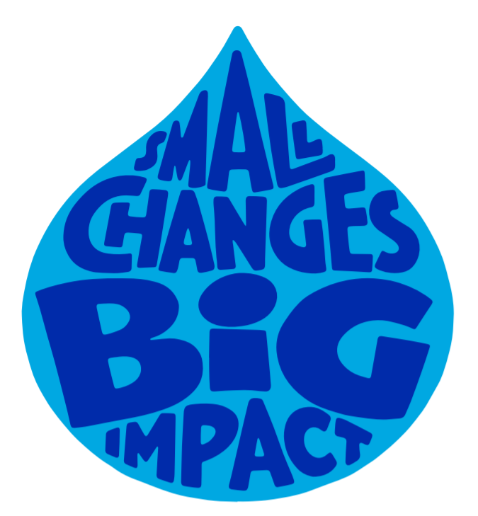 water drop with text inside saying: small changes big impact