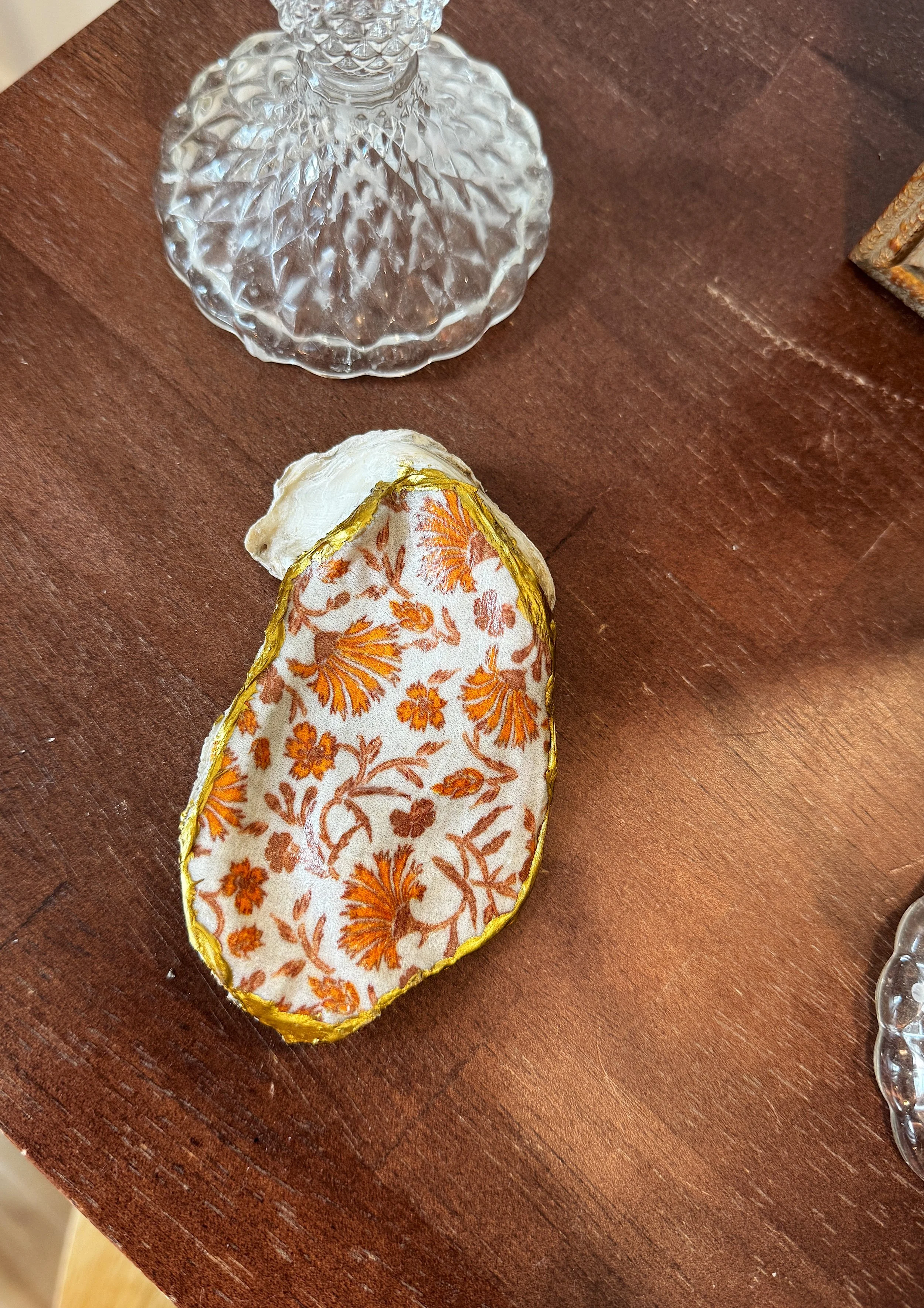 Oyster Shell Trinket Dish - Orange Floral