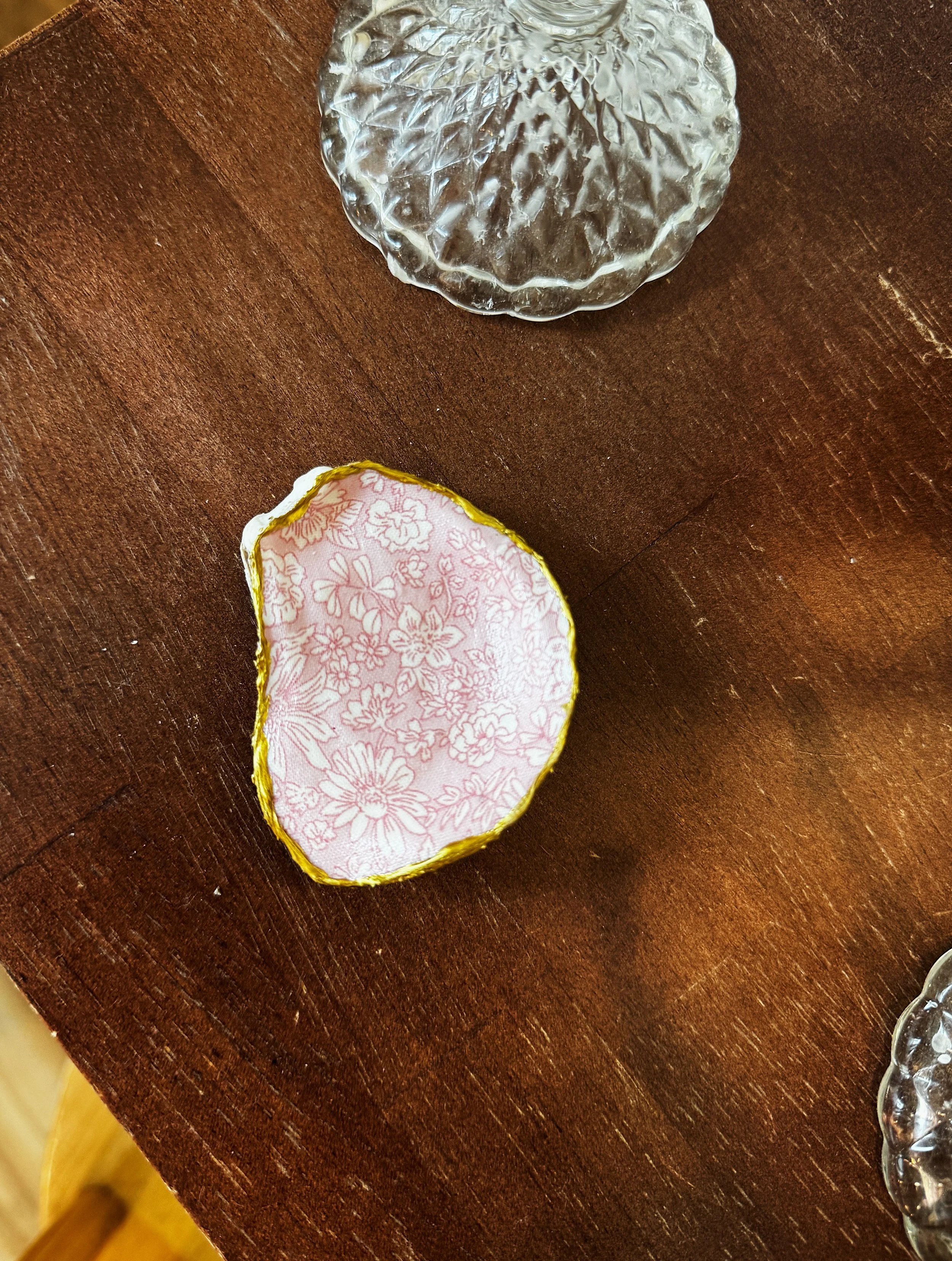 Oyster Shell Trinket Dish - Pink Floral