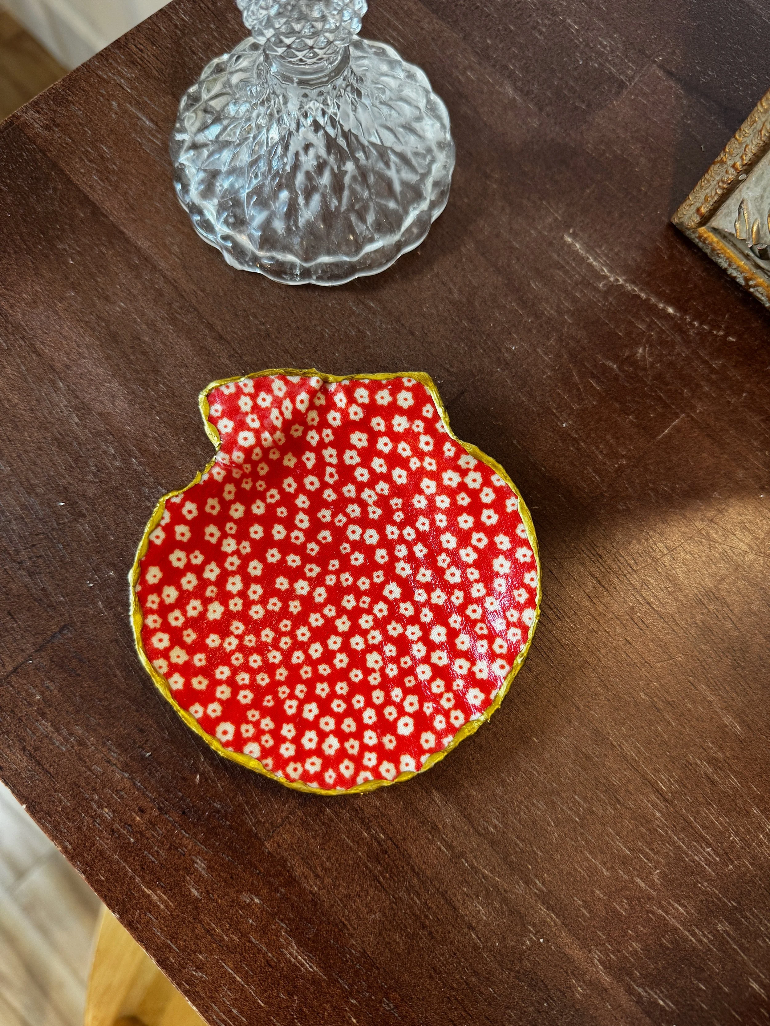 Shell Trinket Dish - Red Small Floral
