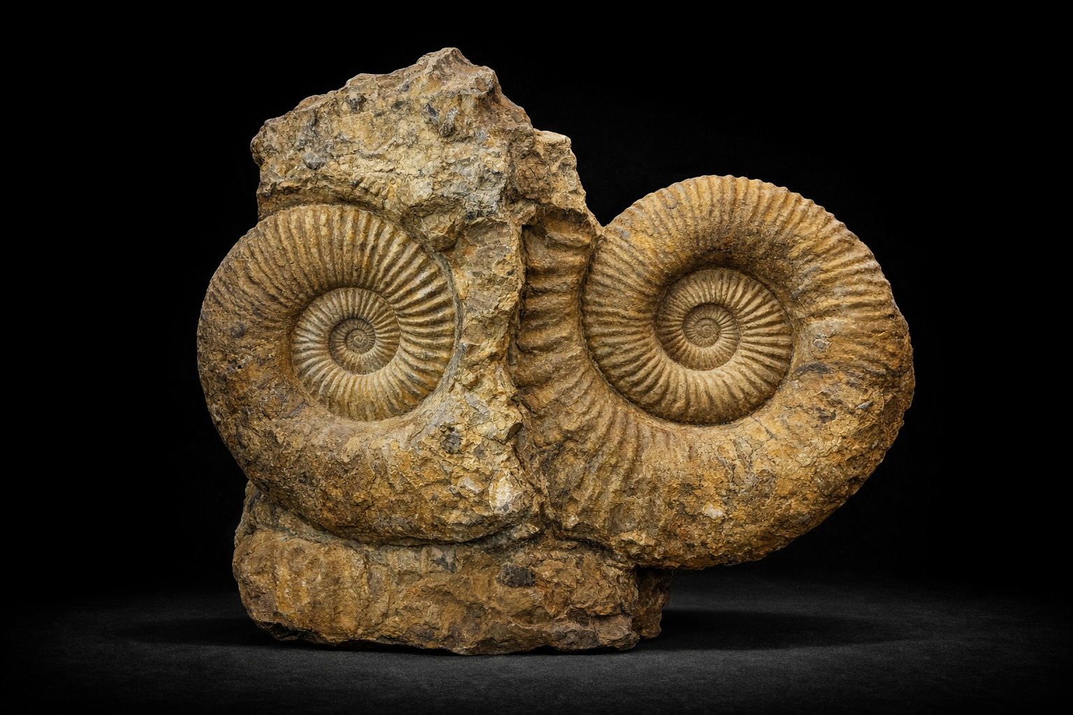 Ammonite (Perisphinctes sp., paired specimen) •Order: Ammonitida •Age: Jurassic (~150–165 mya) •Location: Likely Madagascar
