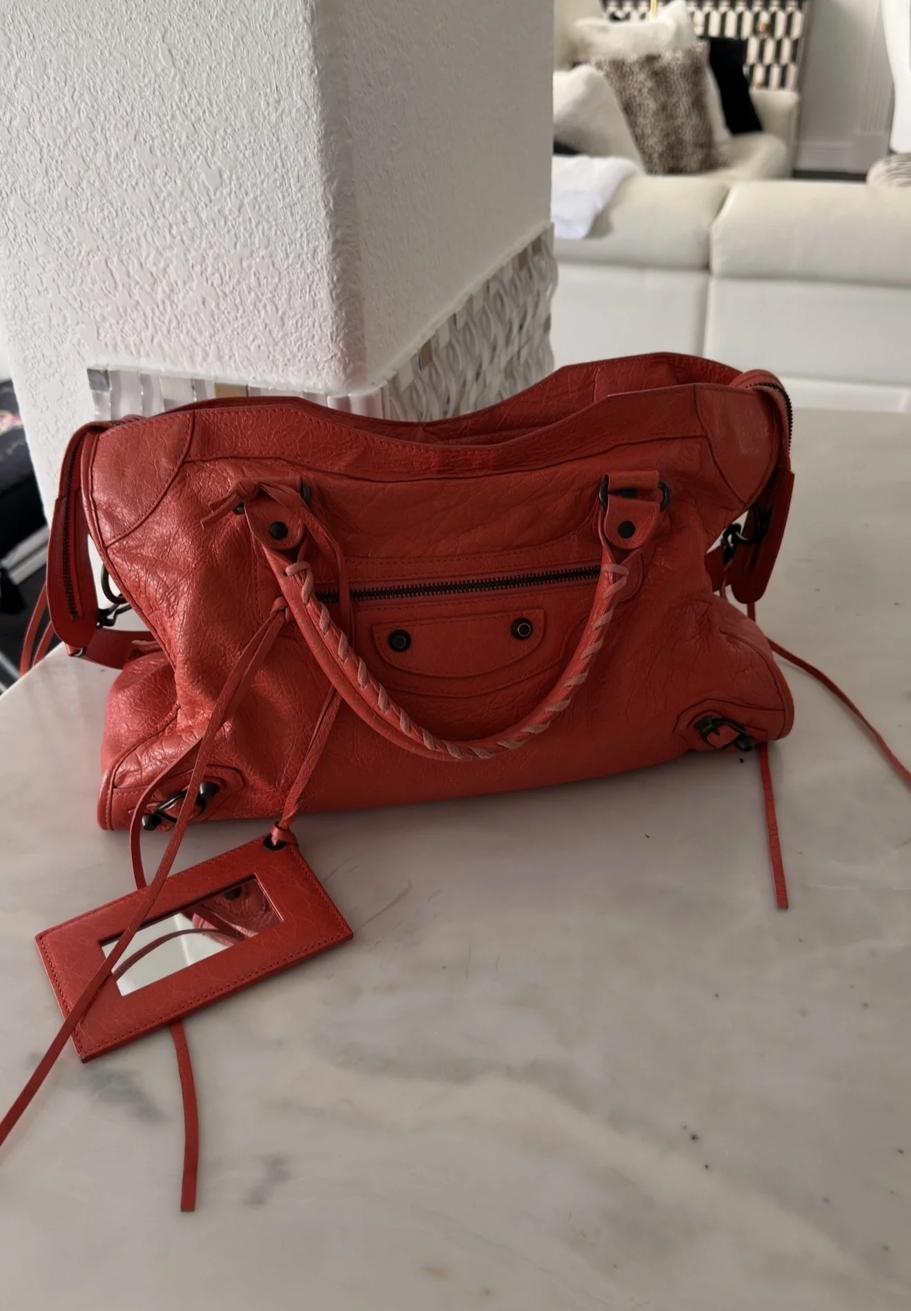 Red Orange Balenciaga Medium City Bag