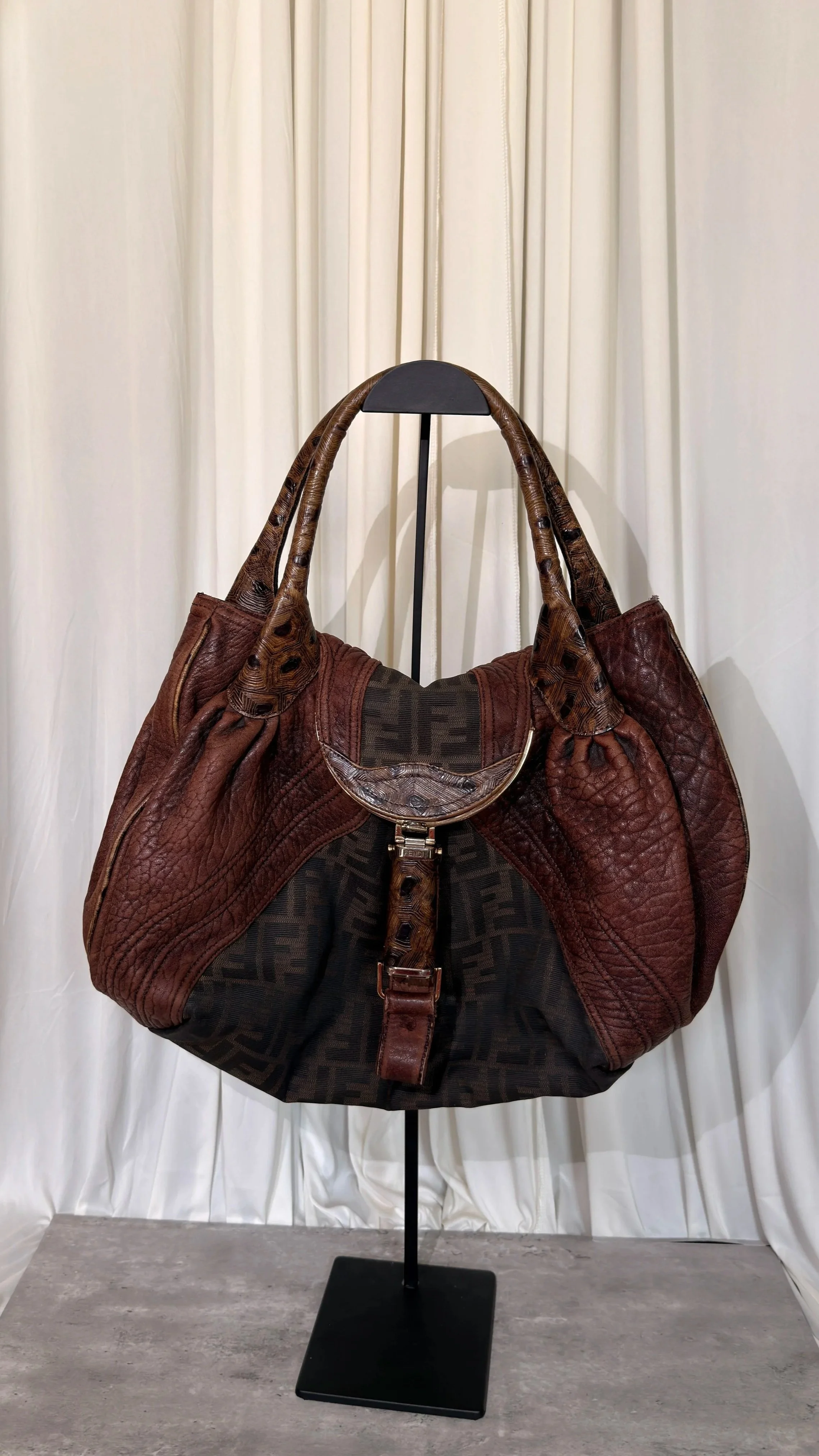 Fendi Spy Bag Zucca Nappa Nuvolata Vitello Tortuga Spy Tobacco Moro