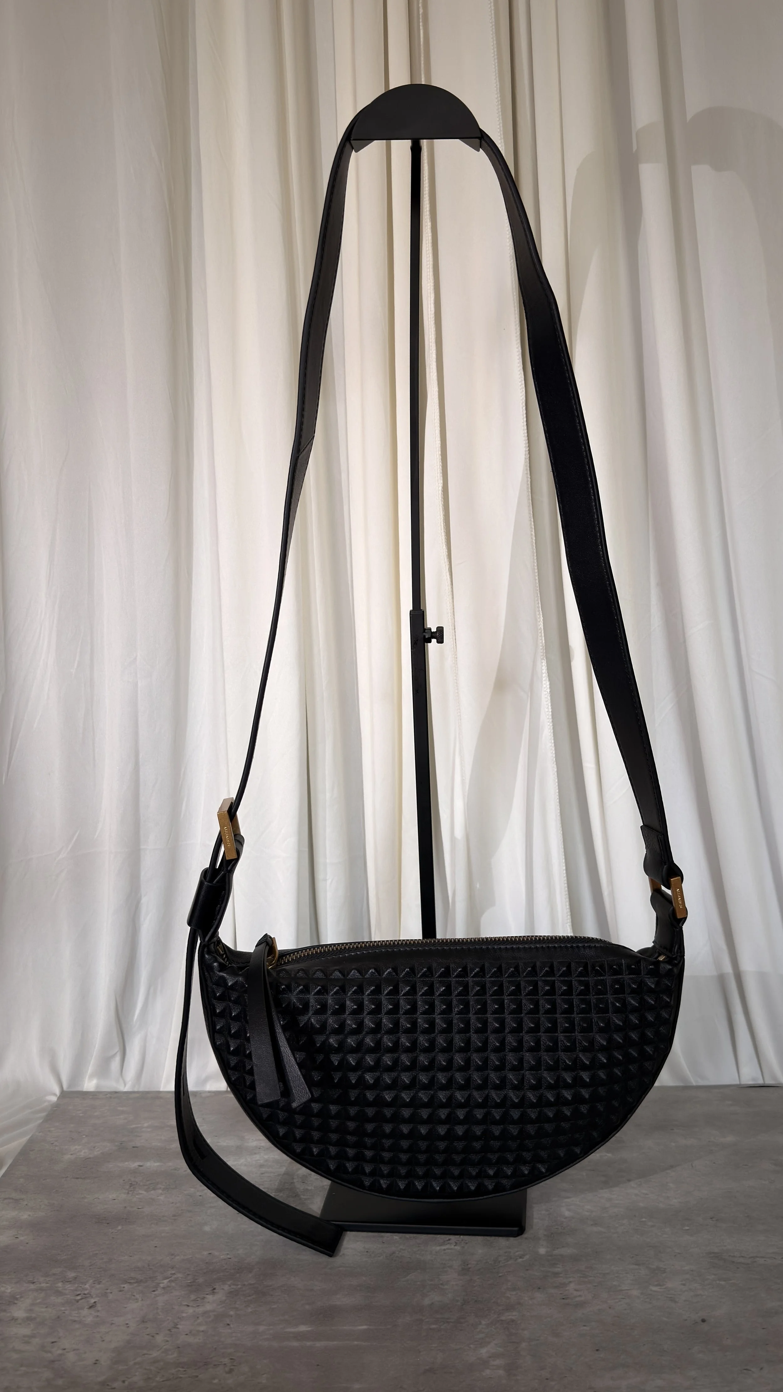 AllSaints Half Moon Leather Studded Crossbody Bag