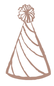 A simple line drawing of a dress with a fitted bodice and a flared skirt, topped with a decorative round lace collar or accessory.