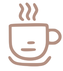 Line drawing of a steaming coffee mug on a white background
