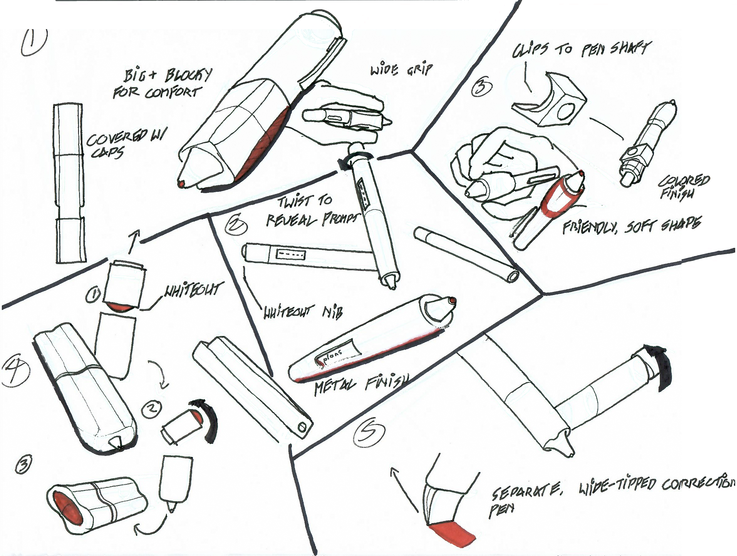 Art-forward, cathartic outlook; each pen has a reservoir for both ink and correction fluid, where users can "correct" their most upsetting thoughts