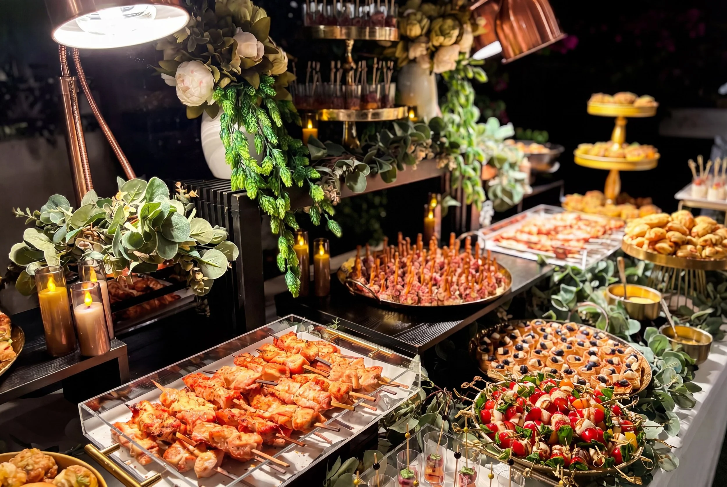 uxury cocktail-hour hors d'oeuvres spread by Francesca's Catering, South Florida