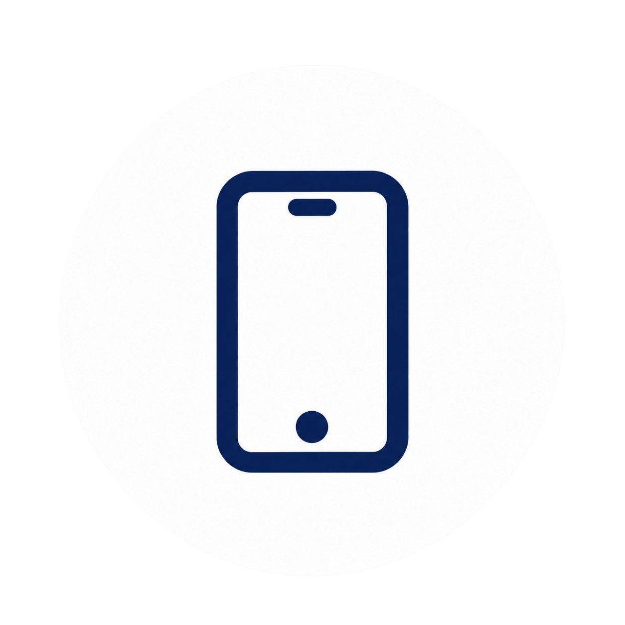 Icon of a smartphone with a large screen, a small top border, and a circular button at the bottom center.