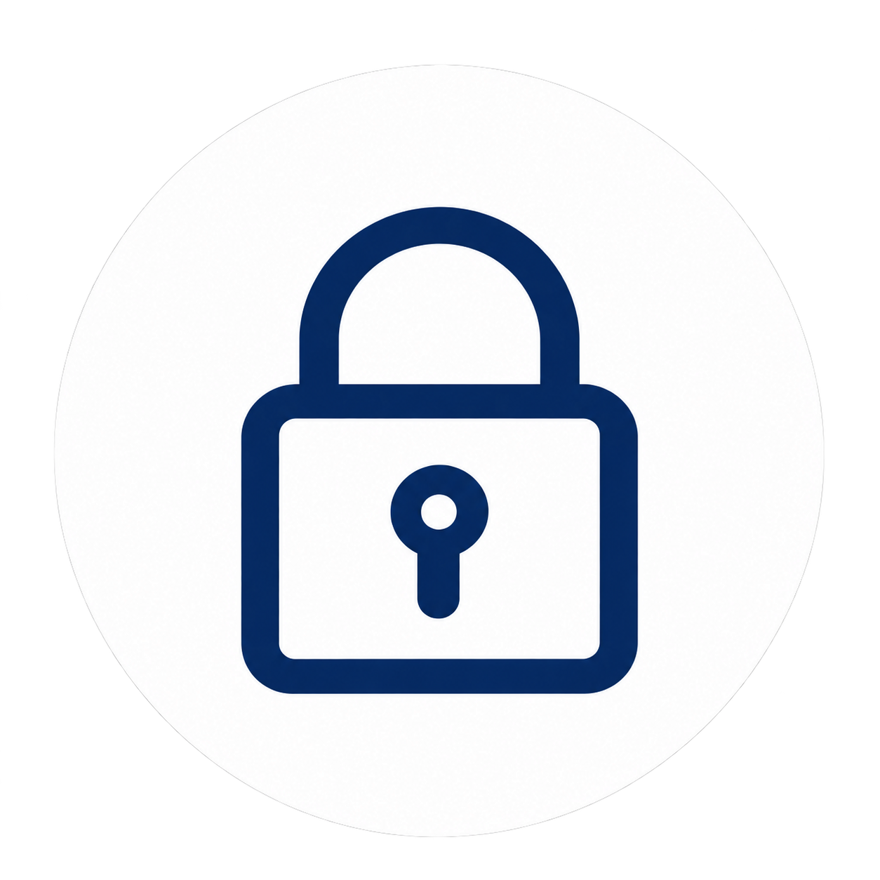 Icon of a navy blue padlock on a white background.