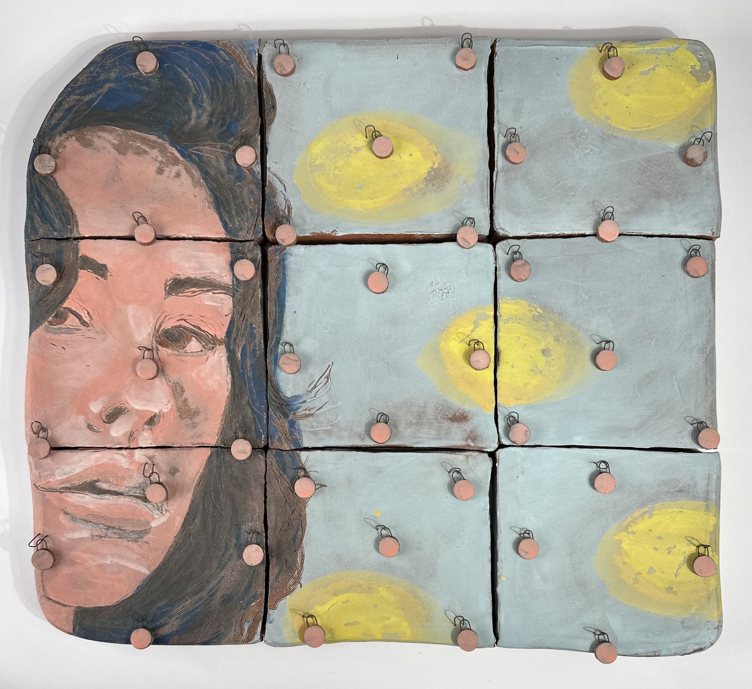 Filter, 2025, 19 in. x 17 in. x 3 in.
I’m intrigued by the idea of layers, covering, revealing, masking, and how we view and are viewed through a filter. This is an exploration of how to represent visual snow (static), an invisible filter we see and 