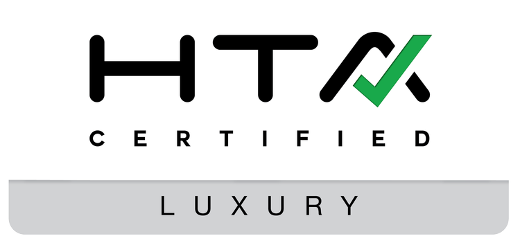 HTA Certified Luxury logo with black text, a green checkmark, and a white and gray background.