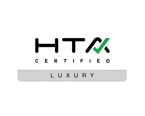 HTA Certified Luxury logo with text and a green checkmark symbol.