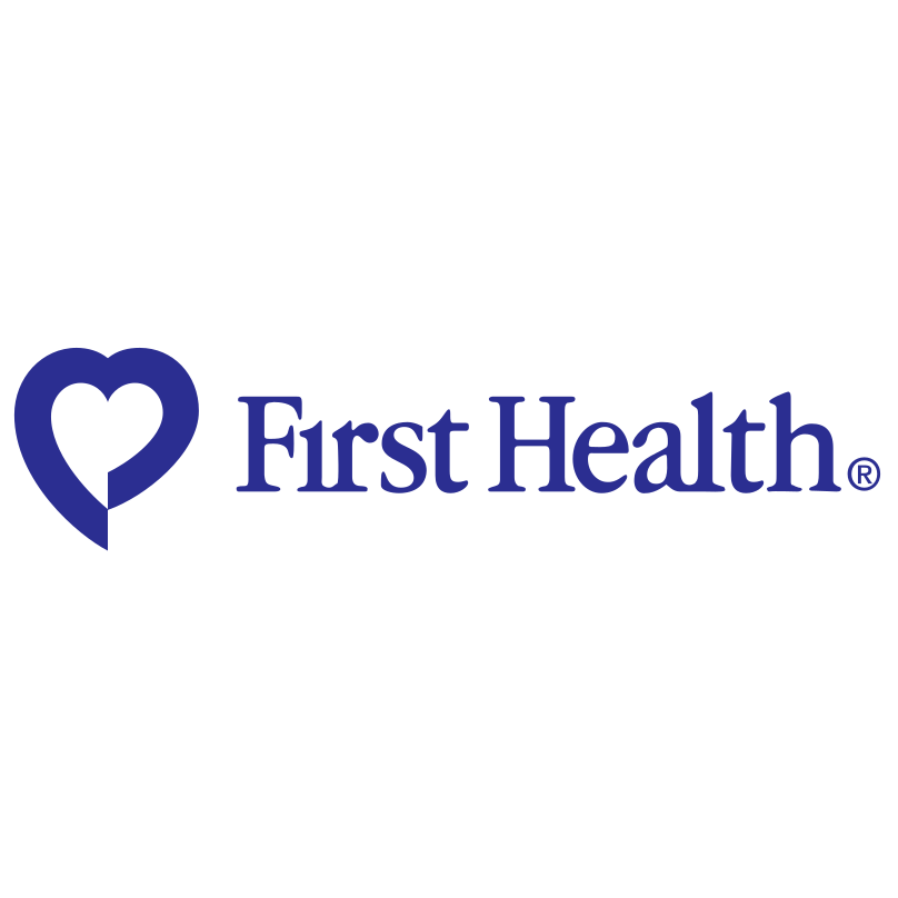 First Health logo featuring a blue heart with a curved line inside, followed by the text "First Health" in blue.
