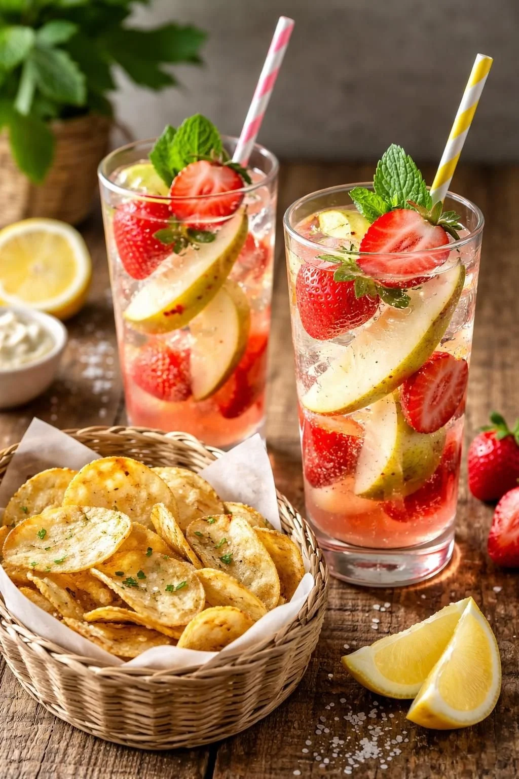 Strawberry Pear Spritzer &amp; Crispy Tortilla Chips – Fiesta Night Starter