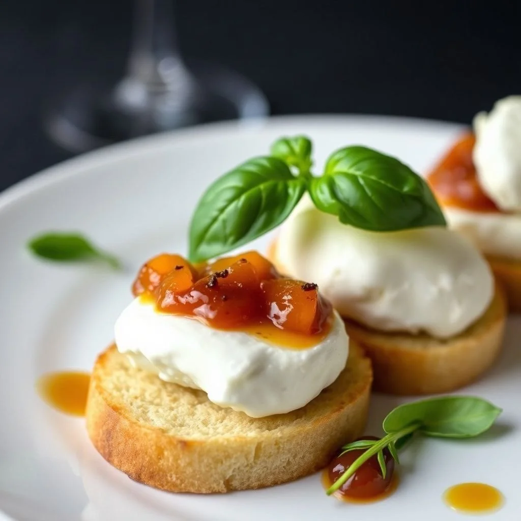 The First Impression: Burrata Crostini with Caramelized Peach &amp; Fig Jam