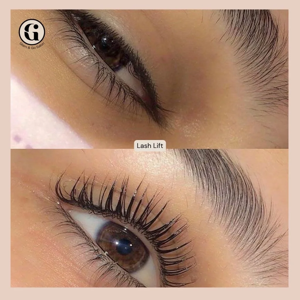 Lash Lift Before and After at Glam & Go Salon JVC Dubai