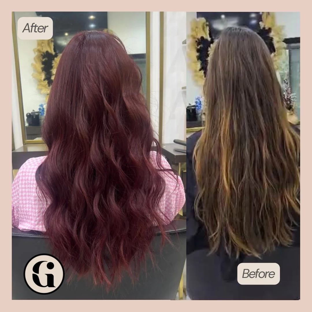 Burgundy red hair colour JVC Dubai