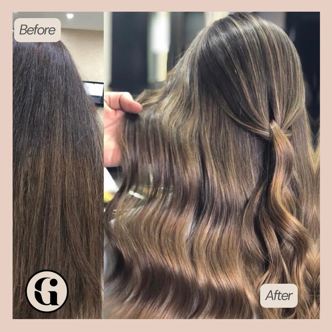 Mocha balayage highlights hair colour transformation in JVC Dubai