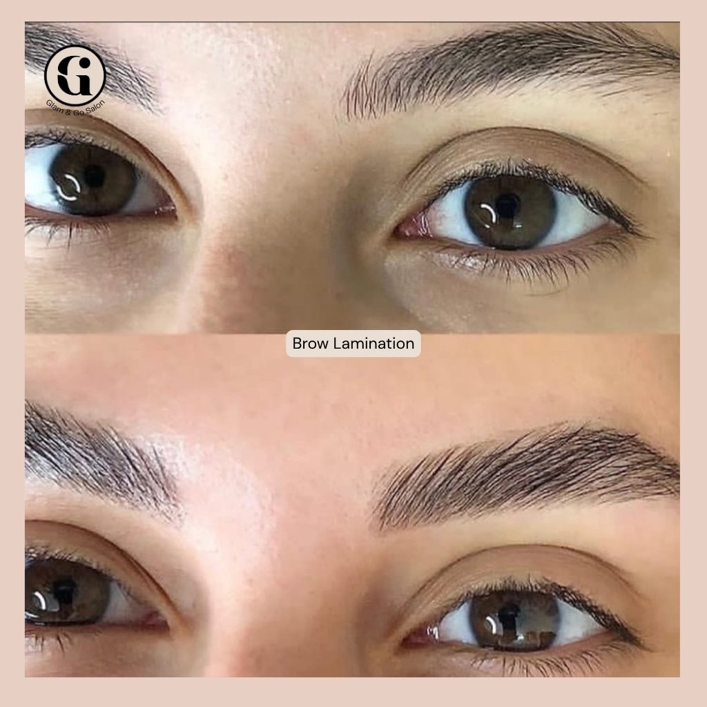 Brow Lamination Before and After at Glam & Go Salon JVC Dubai