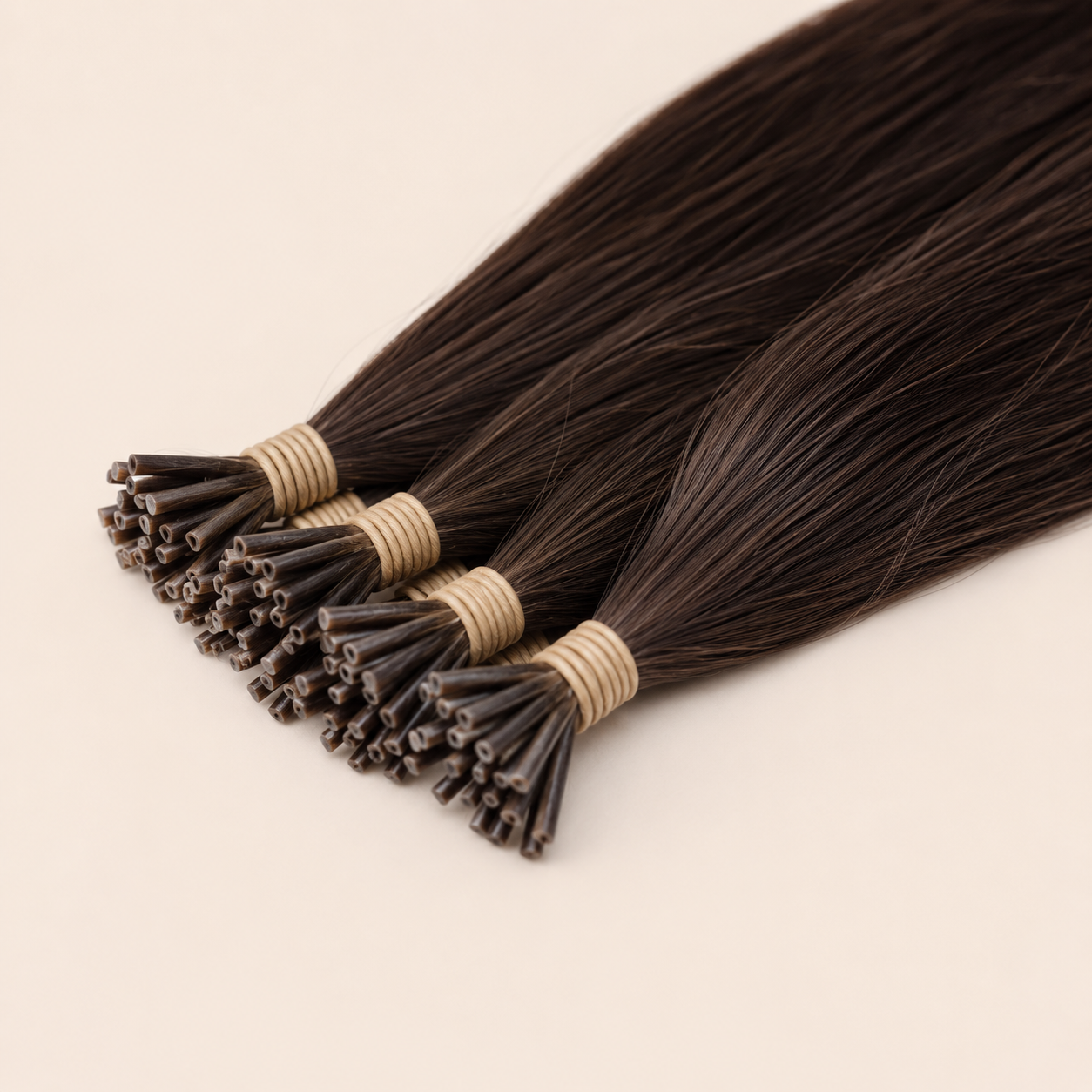 Premium keratin bond hair extensions in brunette human hair for seamless length and volume at Glam & Go Salon Dubai.