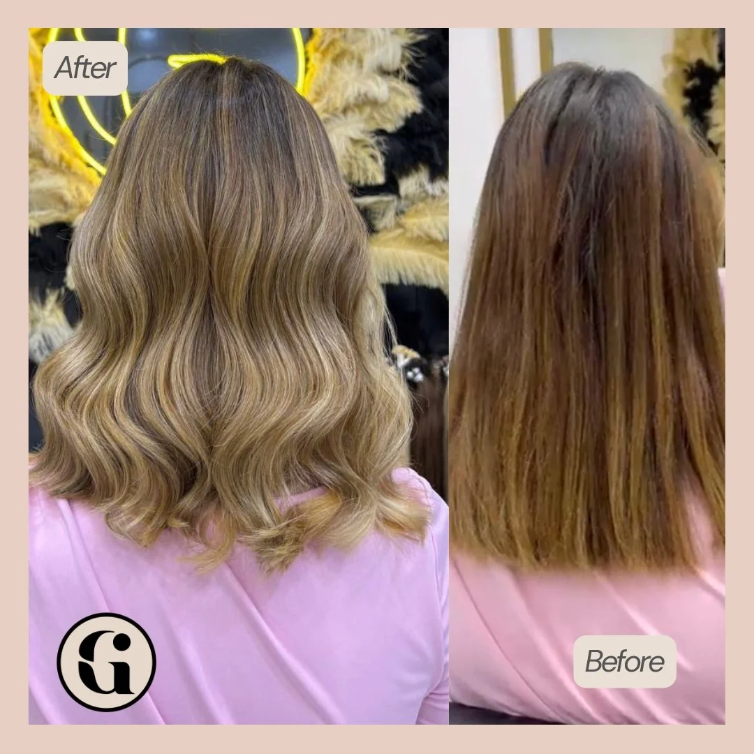 Beige blonde balayage hair colour transformation in JVC Dubai