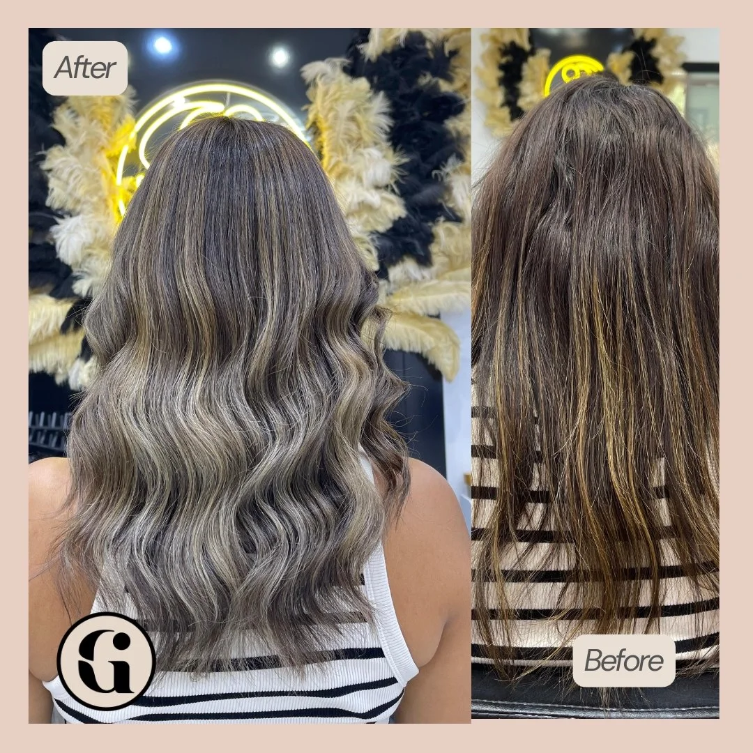 Ash balayage colour correction JVC Dubai