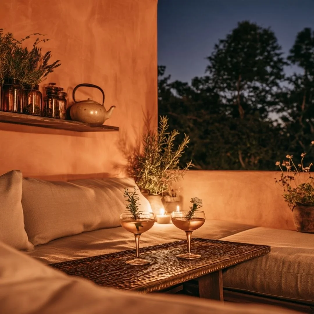 Concept render of the goldenco terrace tea lounge with an apothecary bar