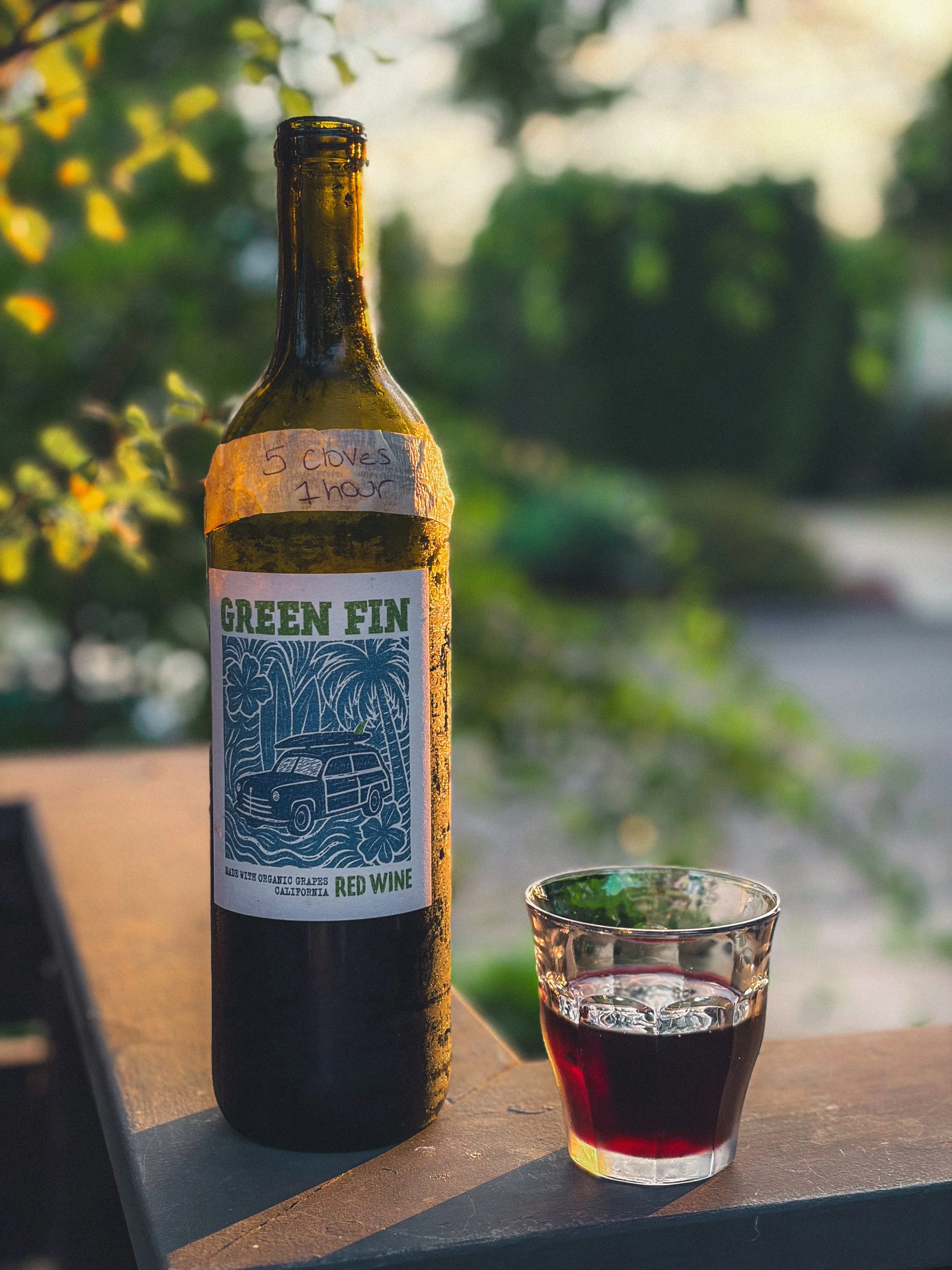 My favorite result: the 5 cloves infused for an hour in this red blend (Green Fin is an affordable organic napa wine)