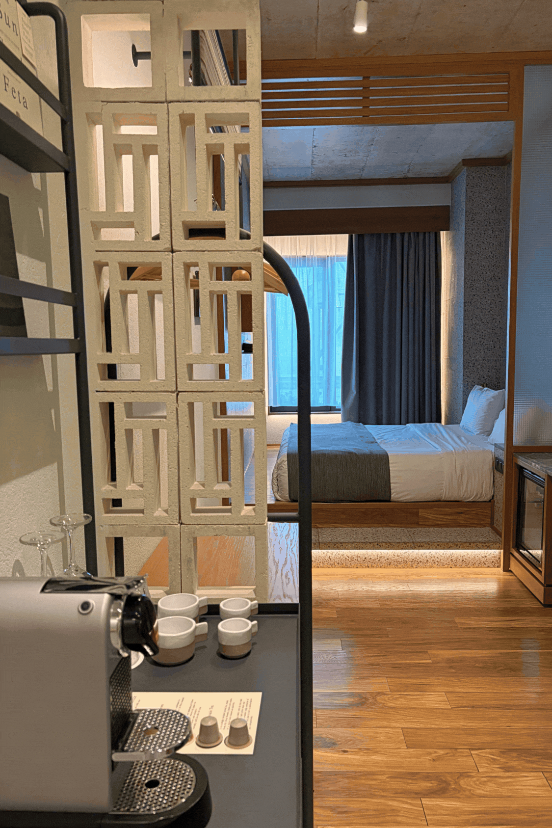 Gorgeously-designed rooms were compact yet very comfortable (sorry for another GIF).