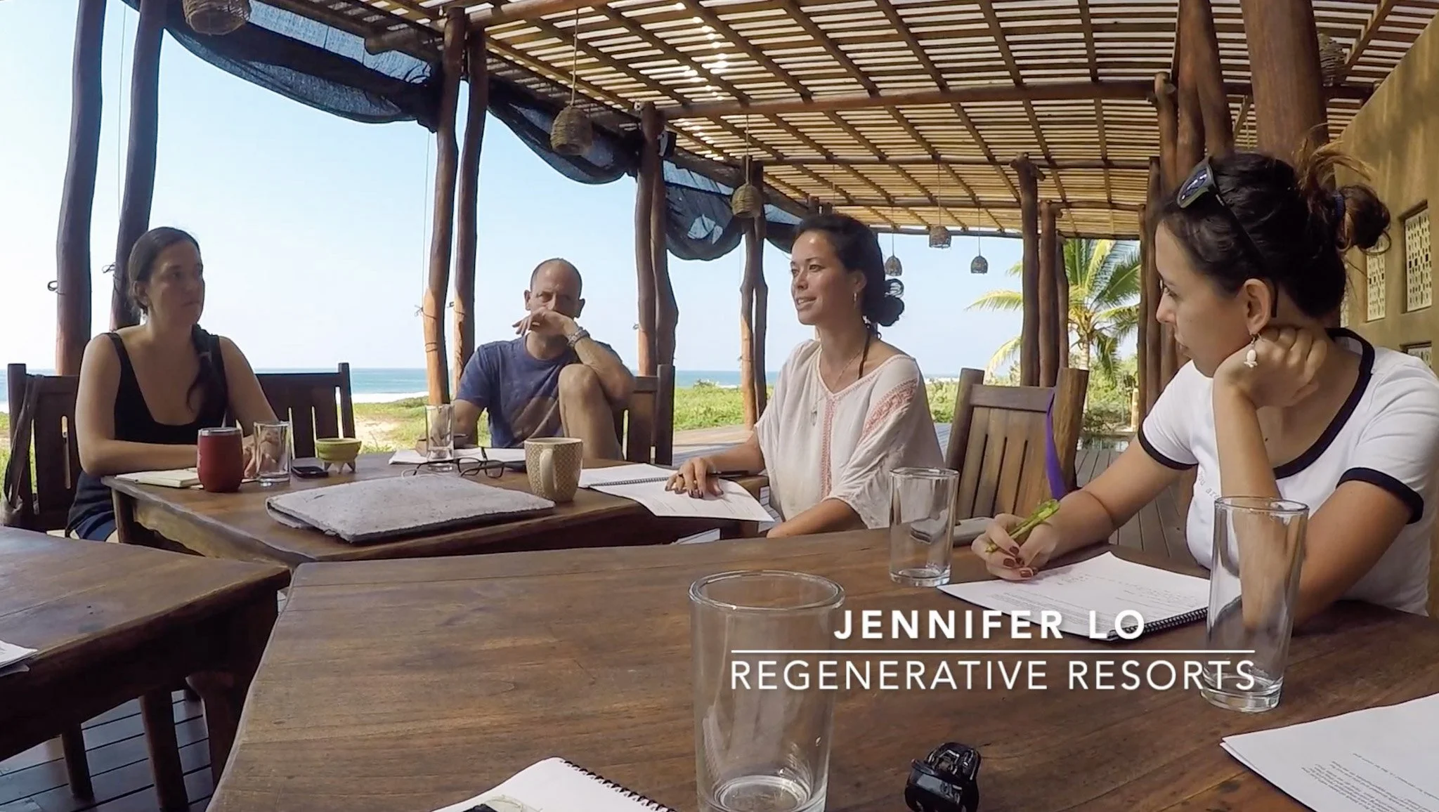 Jennifer Lo of Regenerative Resorts and people meeting at Playa Viva beach hotel