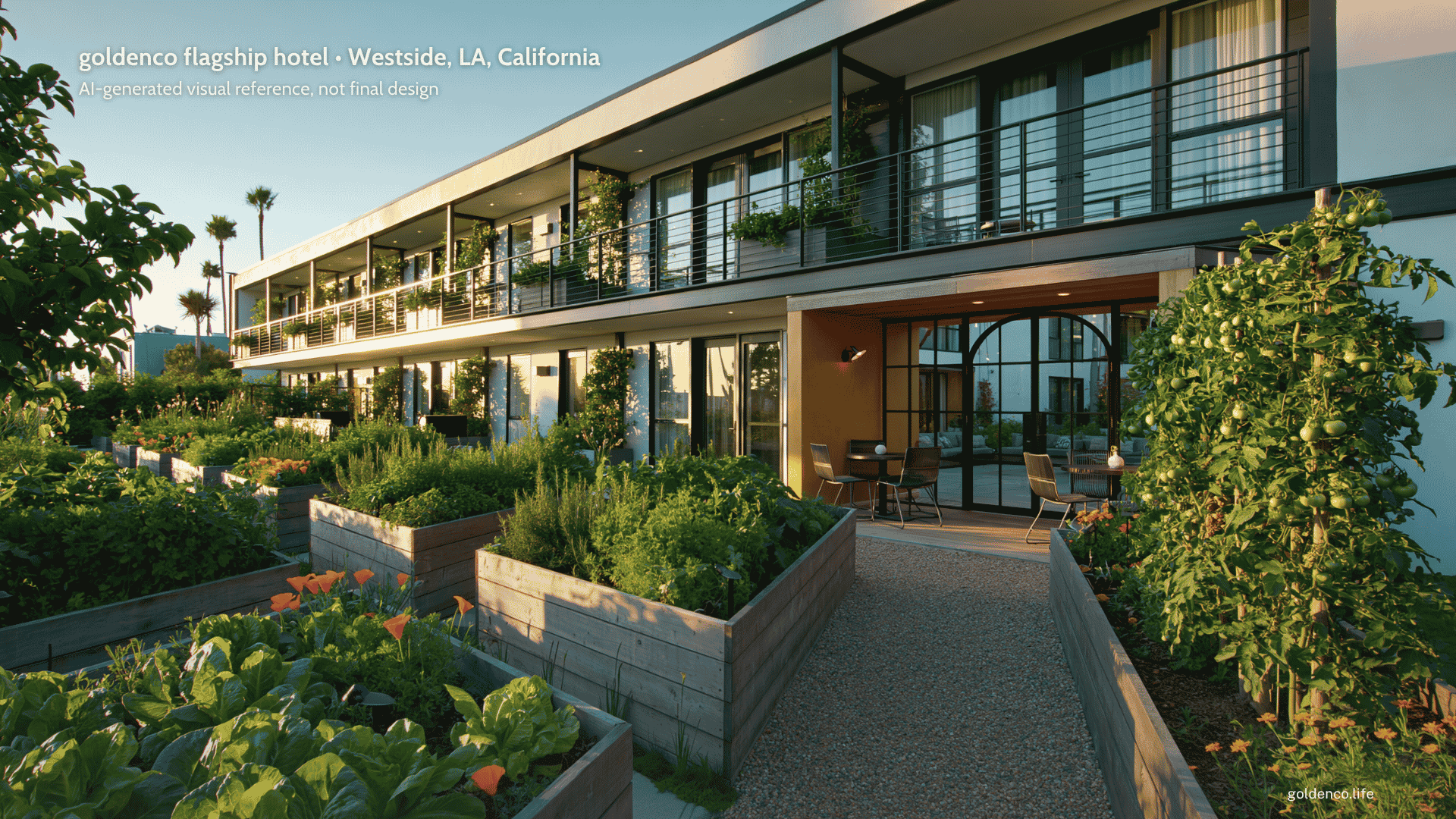 goldenco render hotel with garden