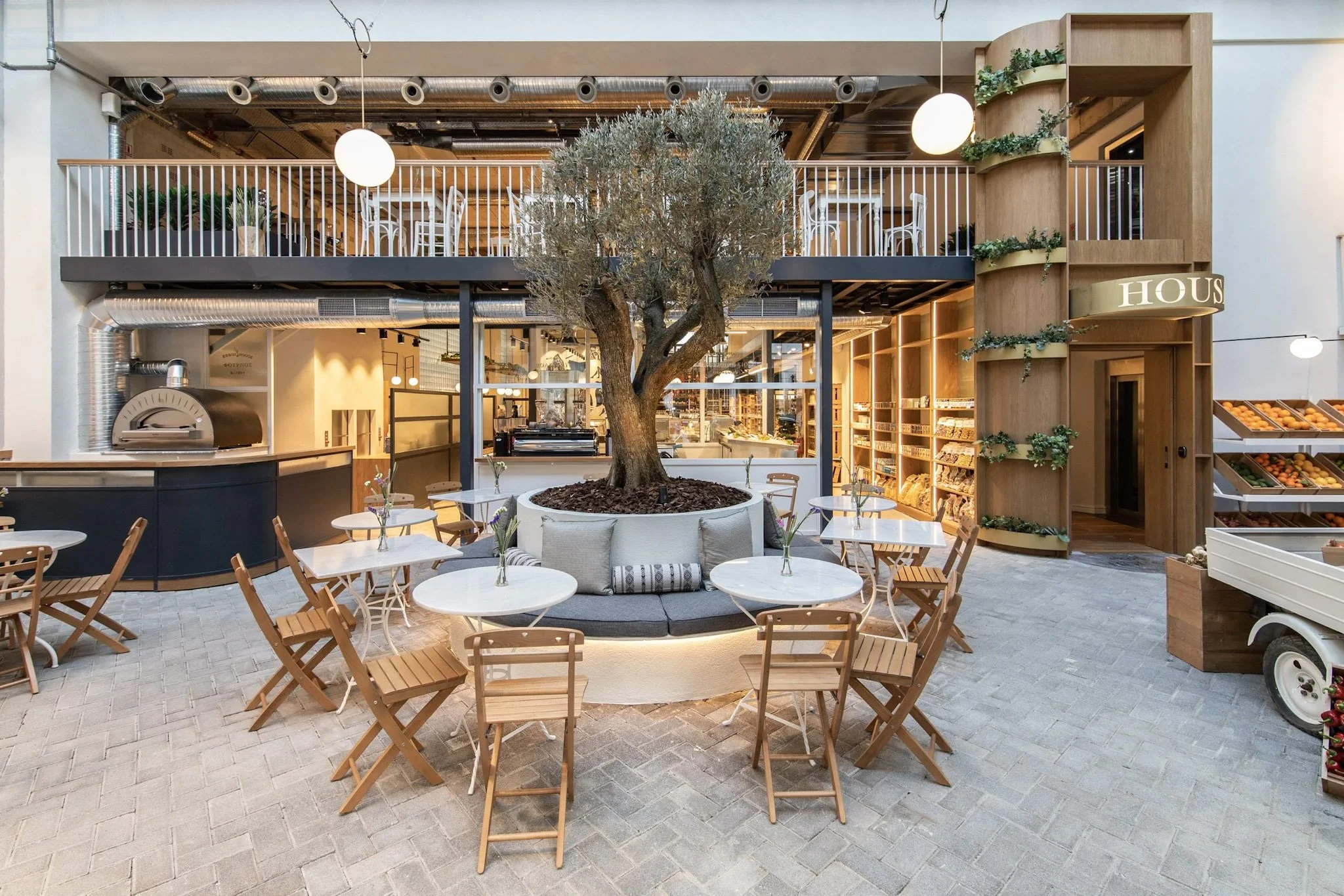 Dining in the agora at Ergon House Hotel in Athens, Greece