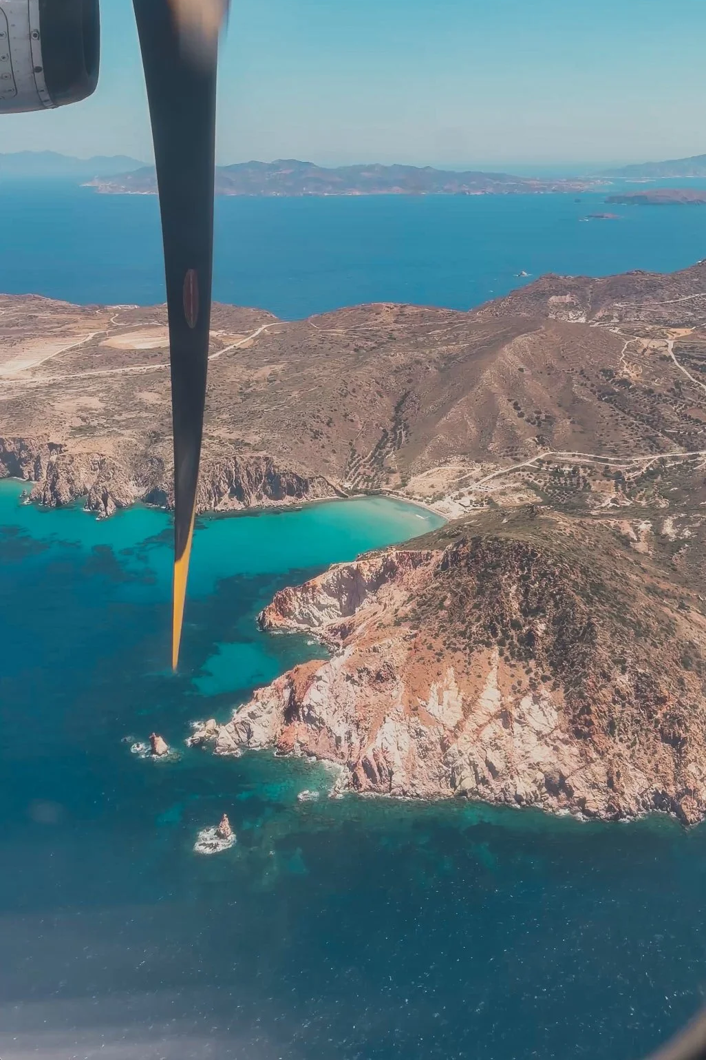 View from flying into Milos island, Greece