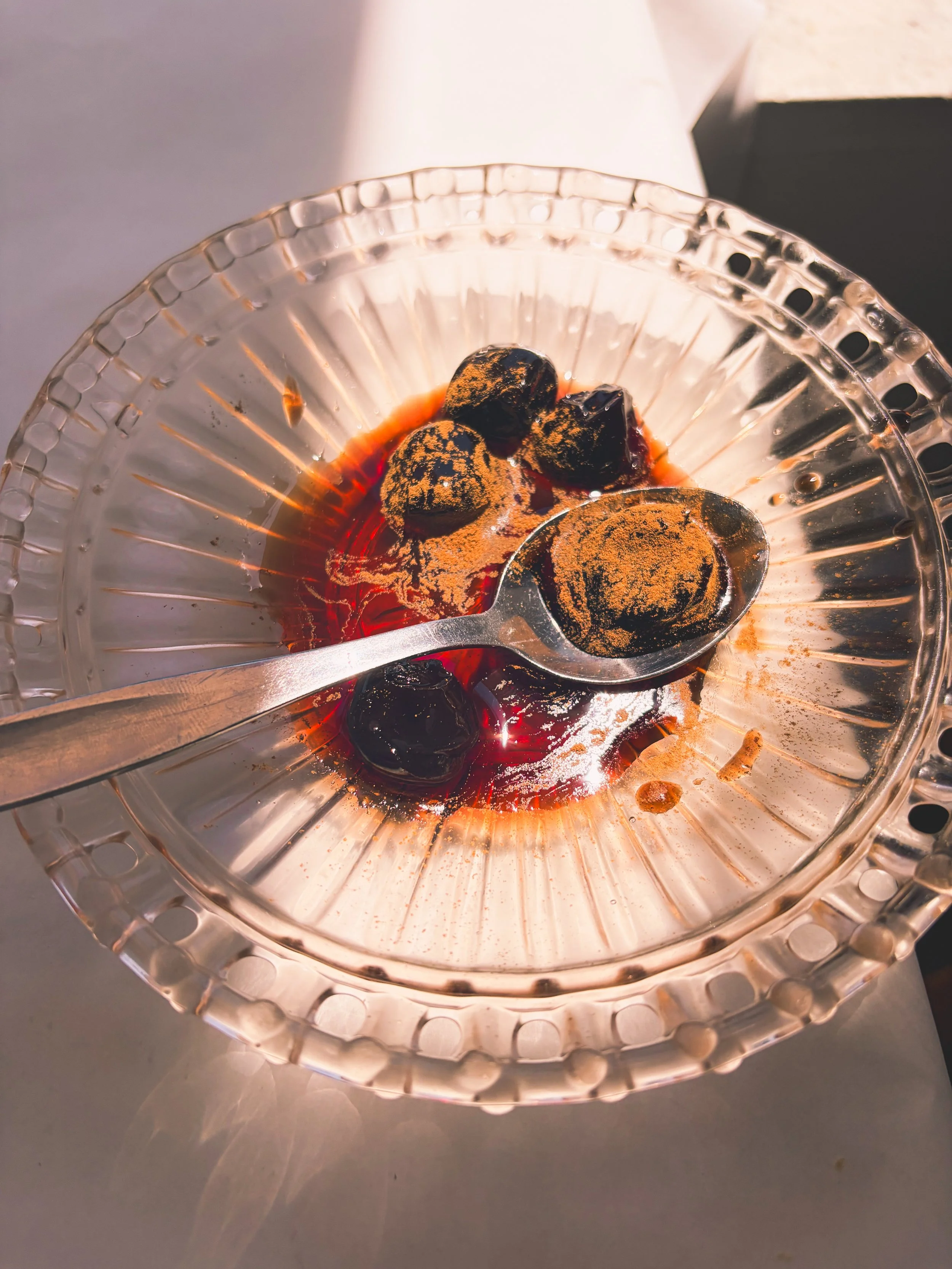 Many restaurants offer a complimentary sweet treat at the end of the meal. Loved these sour cherries in syrup with cinnamon.