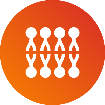 Icon of an abacus with four white beads on a gradient orange background.