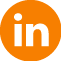 A large orange circle with the LinkedIn logo, a white lowercase 'in' in the center.