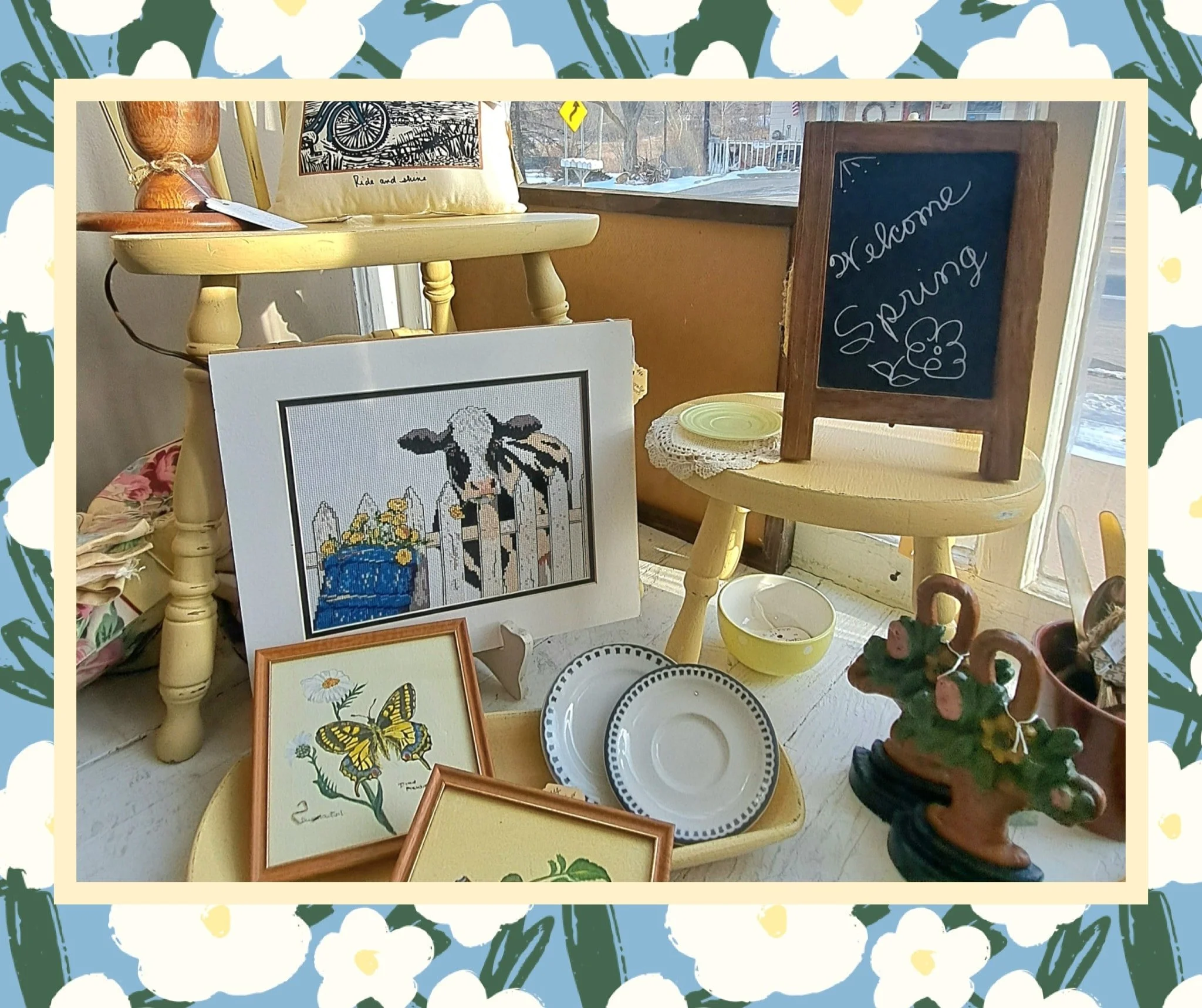Blue Skies and Sunshine - you'll find them here at Simply Rescued in Davisburg. Fresh decor pops are arriving daily to compliment the warmth of vintage wood and welcome Spring.
